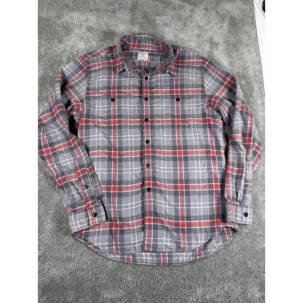 J.Crew Mens Grey Red Plaid Flannel Button Down Shirt Medium 28892 HO 11